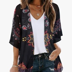 Never worn! Floral mandala pattern cardigan blouse coverup size large